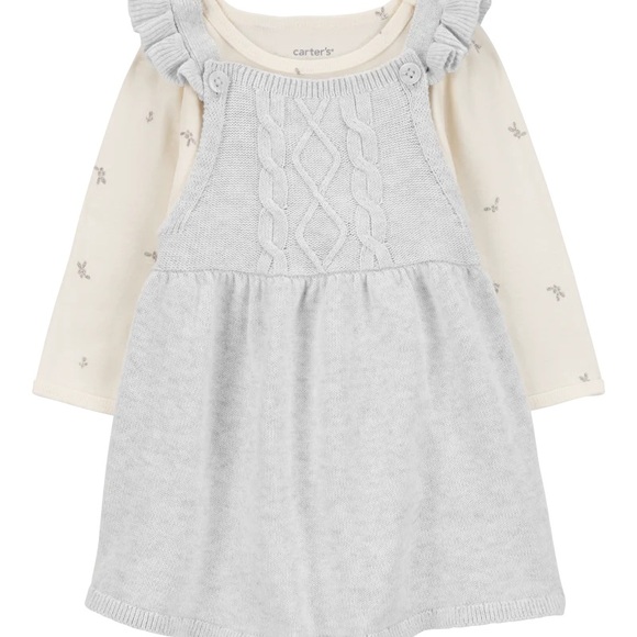 Carter's Other - NWT SIZE 3 MO Carter's Light Gray Cable Knit Dress w/ Cream Onesie